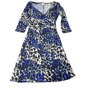 Jaclyn Smith Collection Animal Print Midi‎ Dress 3/4 Sleeve Blue White S